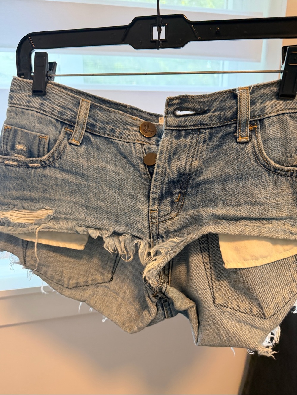 One Teaspoon Light Blue Distressed Denim Cutoff Shorts